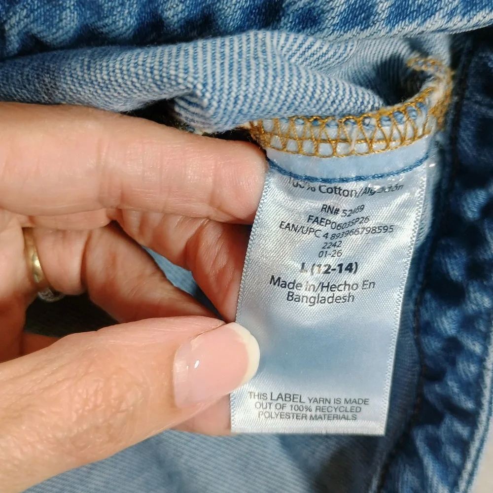 Free Assembly Womens Denim Snap Front Shirt Blue Large L 12-14 100% Cotton
